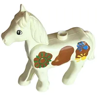 Duplo Animal Horse with One Stud and Moveable Head, Large Brown Spots, and Multi-Colored Sun and Handprints Print