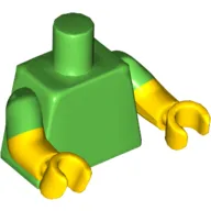 Torso, Dual Molded Arms with Bright Green Sleeves Pattern, Yellow Arms and Hands