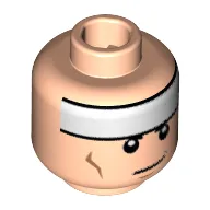 Minifig Head Batman, White Headband and Cheek Lines, Smirk Print [Hollow Stud]