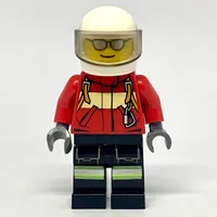 Fireman, Red Jacket with Straps, White Helmet with Visor, Silver Sunglasses