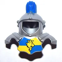 Duplo Armor with Blue Top Feather and Blue and Yellow Breastplate with Lion and Crown Print