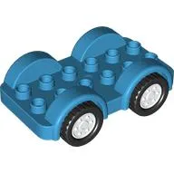 Duplo Car Base 2 x 6 - 4 White Wheels with Black Tires on 4 Fixed Axles