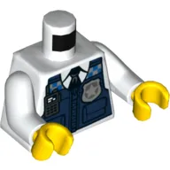 Torso Vest, Dark Blue with Radio and Police Badge over Shirt and Tie Print, White Arms, Yellow Hands