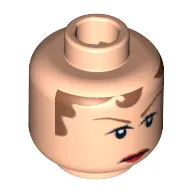 Minifig Head Cruncher's Driver, Brown Hair, Eyebrows, Red Lips Print [Blocked Open Stud]