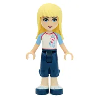 Stephanie - White Jersey, Dark Blue Trousers