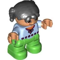 Duplo Figure Child with Pigtails Black, with Bright Green Legs