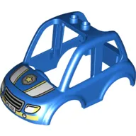 Duplo Car Body High Cab 2 Top Studs with Yellow and Silver Police Badge on Hood, Headlights, and Grille Print