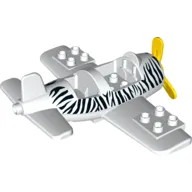 Duplo Airplane Small with Rear Cargo Bay, Light Bluish Gray Wheels Assembly and Zebra Stripes Print