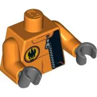 Torso Jacket with Zipper and Villain Logo on Back Print, Orange Arms, Dark Bluish Gray Hands