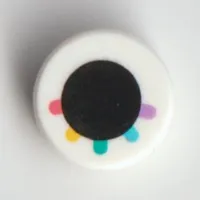 Tile Round 1 x 1 with Black Circle/Eye, Lavender/Medium Azure/Dark Turquoise/Bright Light Orange/Coral Eyelashes print
