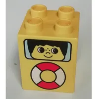 Duplo Brick 2 x 2 x 2 with Life Preserver and Face Print