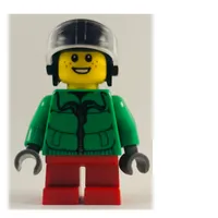 Boy, Green Jacket, Short Red Legs, Black Helmet with Visor