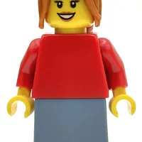 Woman, Red Torso, Sand Blue Skirt