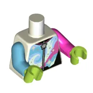 Torso Jacket, Zipper, Bright Light Blue, Dark Pink, and Medium Azure Swirls print, Odd Arms, Left Dark Pink Arm, Right Medium Azure Arm, Lime Hands