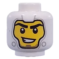 Minifig Head Facemask, Yellow Face, Black Eyebrows, Breathing Mask / Crooked Smile