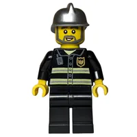 Fireman, Black Fire Jacket with Radio and Badge, Silver Helmet, Beard