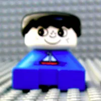 Duplo 2 x 2 x 2 Figure Brick, Spiky Bangs, White Heads, Black Hair, Sailboat Print