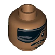 Minifig Head Kanjiklub Gang Member, Large Eyepatch, Black Eyebrow, Moustache and Goatee, White Pupil Print [Hollow Stud]