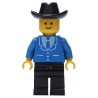 Man, Blue Jacket with Tie and Three Buttons, Black Legs, Black Cowboy Hat (3626b Head)