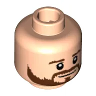 Minifig Head Shkodran Mustafi, Beard Brown Bushy Full, Brown Eyebrows, White Pupils, Smile Print [Hollow Stud]