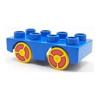 Duplo Car Base 2 x 4 with Yellow Wheels with Red Print, and Lego Logo on Base (Brickrunner)