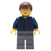 Man, Dark Blue Plaid Shirt, Dark Bluish Gray Legs, Silver Sunglasses