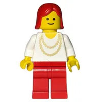 Woman, White Shirt with Gold Necklace, Red Legs, Red Hair (3626a Head)