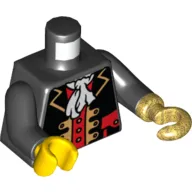 Torso Pirate Captain Jacket with White Ascot Black Arms Print, Yellow Right Hand, Pearl Gold Left Hook