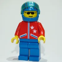 Man, Red Jacket with Stars, Blue Legs, Blue Helmet with Stars and Visor, Sunglasses