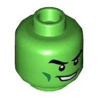 Minifig Head Hulk, Big Eyebrows, Dark Green Cheek Lines, Smile with Teeth / Closed Mouth Smile Print