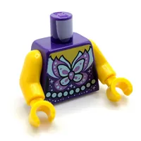 Torso Vest Top, Dark Purple and Lavender Flower, Sand Blue Pearl Chain print, Yellow Arms and Hands