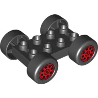 Duplo Car Base 2 x 4 with Black Tires and Red Rally Wheels