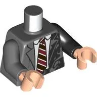 Torso, Odd Arms, Suit, Jacket, White Shirt, Dark Red/Dark Brown Striped Tie, Black Splotches print, Left Black Arm, Right Dark Bluish Grey Arm, Light Nougat Hands