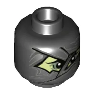 Minifig Head Chain Master Wrayth, Dark Bluish Gray Mummy Wraps, Yellowish Green Face and Shadowed Eyes Print [Hollow Stud]
