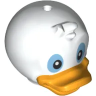 Minifig Head Special, Duck with Forehead Tuft, Bright Light Orange Bill, Black and Medium Blue Eyes Print (Huey, Dewey, Louie)