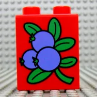 Duplo Brick 1 x 2 x 2 with 3 Blueberries and Leaves Print