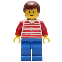 Man, Red and White Striped Shirt, Blue Legs, Brown Hair