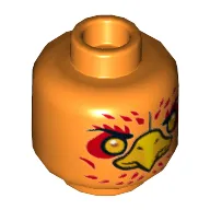 Minifig Head Frax, Phoenix with Orange Eyes, Circles, Red Feathers and Yellow Beak, Neutral / Stern Print