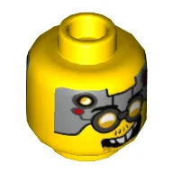 Minifig Head Drillex, Glasses with Silver Goggles, Metal Plates with Circuitry on Forehead, Smiling / Angry Print