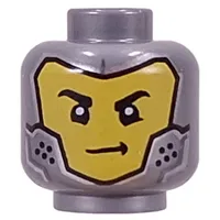 Minifig Head Cooper, Droid, Black Dots, Black/Metal Blue Eyes / Yellow Face, Smirk