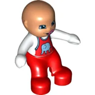 Duplo Figure Baby, Red Overalls with Elephant Print