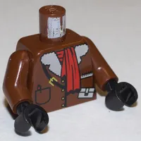 Torso Leather Jacket and Red Scarf Print, Brown Arms, Black Hands