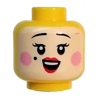 Minifig Head Rococo Aristocrat, White Face Paint, Bright Pink Cheeks, Red Lips, Closed Mouth / Open Mouth Smile print