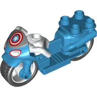 Duplo Motorcycle with Rubber Wheels, White Handlebars, Windscreen and Headlights with Captain America Logo Print