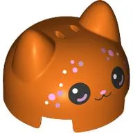 Brick Round 2 x 2 Dome Top with 2 Ears with Cat Face, Bright Pink Nose, Black Eyes, Pink Dots print