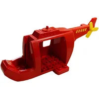 Duplo Helicopter Body Large with Red Base, Red Tail, Yellow Tail Rotor and Yellow Stripes Print