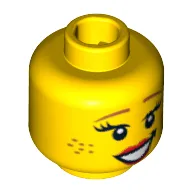 Minifig Head Cowgirl, Thin Dark Orange Eyebrows, Eyelashes, Freckles and Red Lips Print