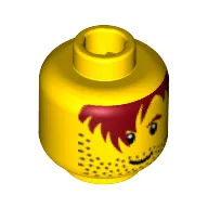 Minifig Head Aquaraider / Soccer Player, Male Red-Brown Hair over Eye, One Eyebrow, Stubble, White Pupils Print [Blocked Open Stud]