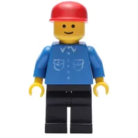 Man, Blue Shirt with Buttons and Pockets, Black Legs, Red Cap