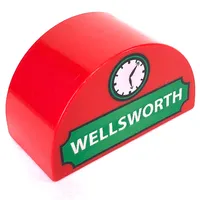 Duplo Brick 2 x 4 x 2 Curved Top with 'WELLSWORTH' and Clock Print